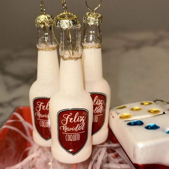 3 NEW Coquito Dominoes Caldero Hispanic Cuban Glass Ornament cafecito Dominican - Picture 2 of 11